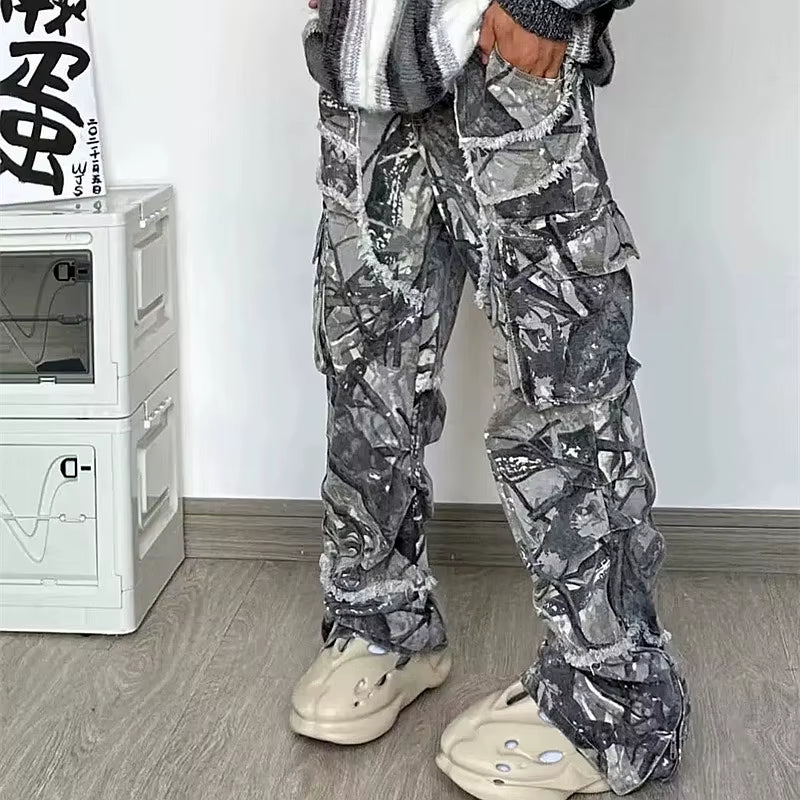 2023 Kanye Y2K Streetwear Baggy Stacked Flared Jeans Cargo Pants for Men Clothing Grey Women Wide Leg Long Trousers Ropa Hombre