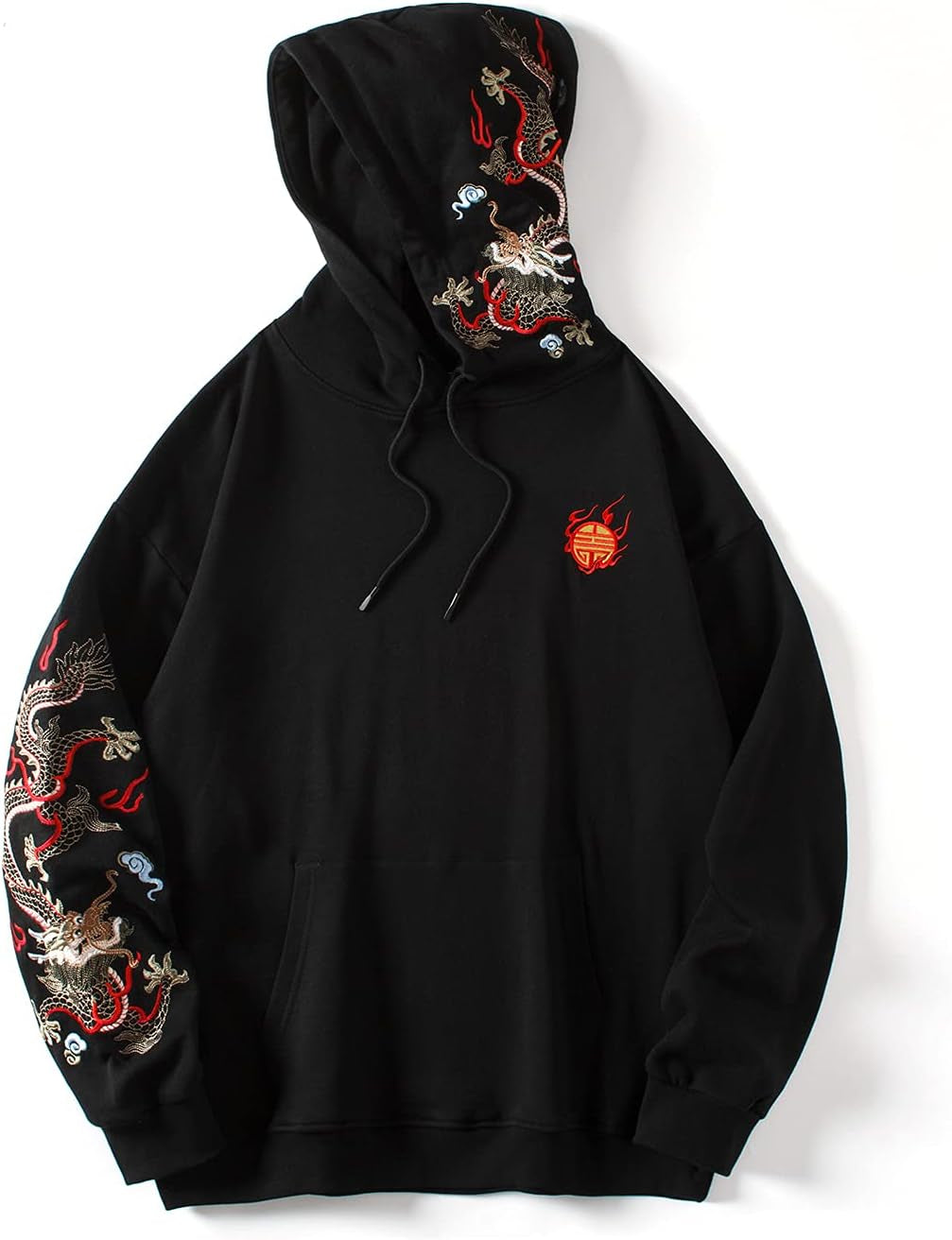 Streetwear Men'S Dragon Embroidered Heavyweight Graphic Hoodies