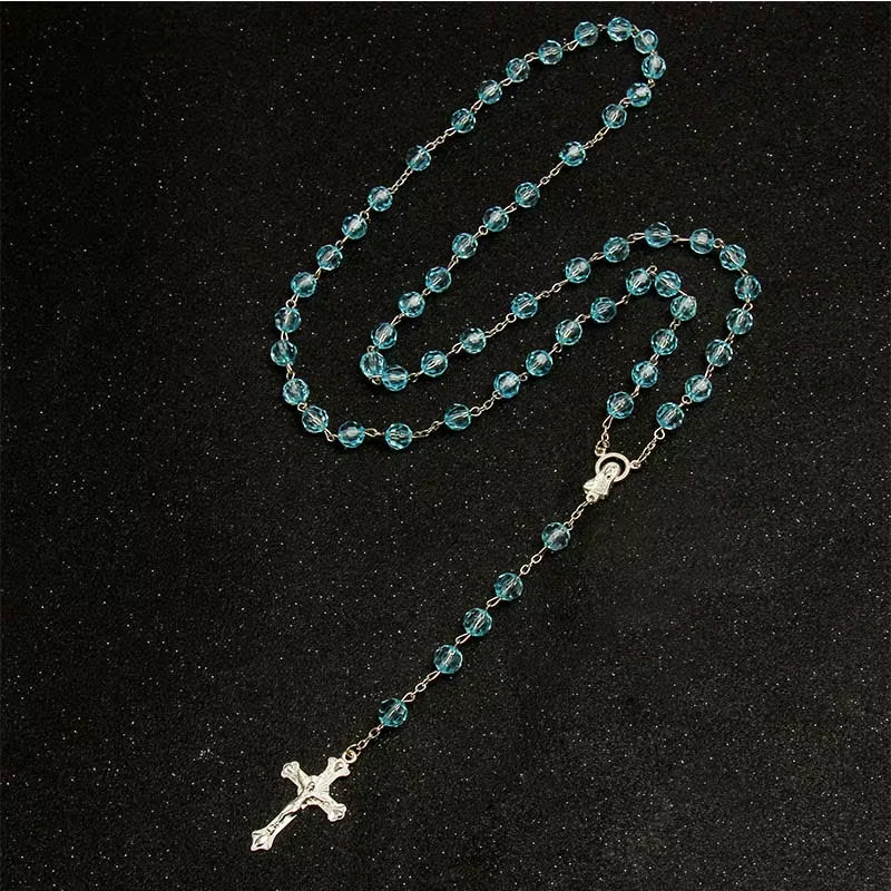 8Mm Fashion Rosary Ladies Necklace High Quality Diy Jesus Christian Cross Necklace and Pendant Long Chain Jewelry Jewelry