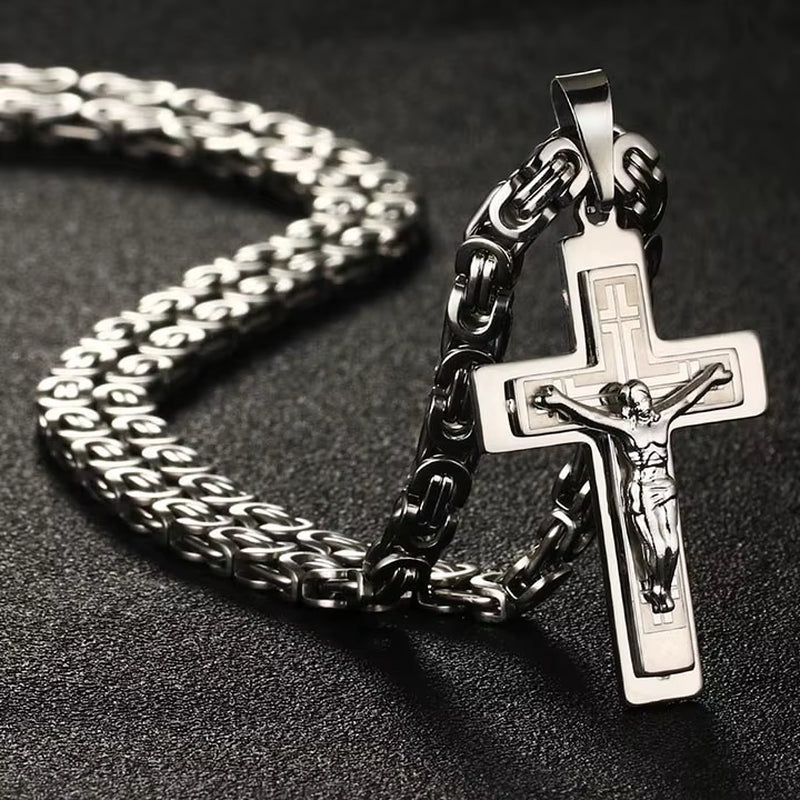Men'S Stainless Steel Jesus Christ Holy Crucifix Cross Pendants Necklaces Orthodox Long Chain Necklaces Boys Jewelry