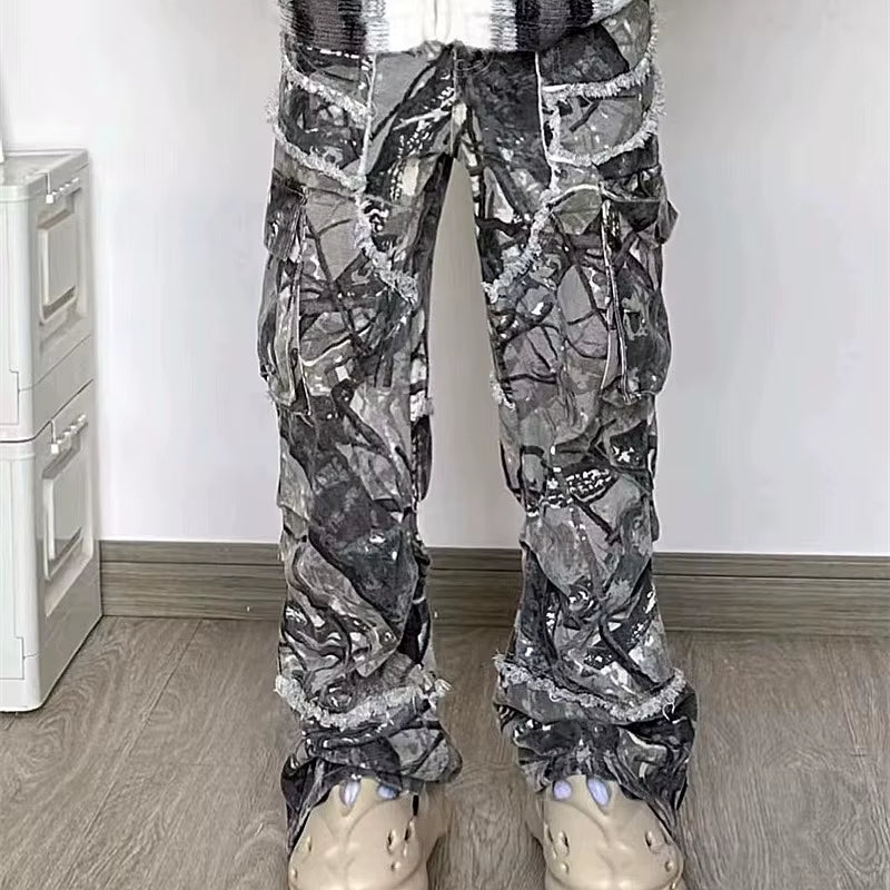 2023 Kanye Y2K Streetwear Baggy Stacked Flared Jeans Cargo Pants for Men Clothing Grey Women Wide Leg Long Trousers Ropa Hombre