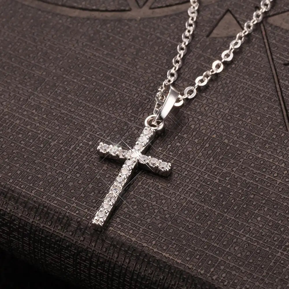 Fashion Cross Pendants Dropshipping Golden Silver Color Crystal Jesus Cross Pendant Necklace Jewelry for Men/Women Wholesale