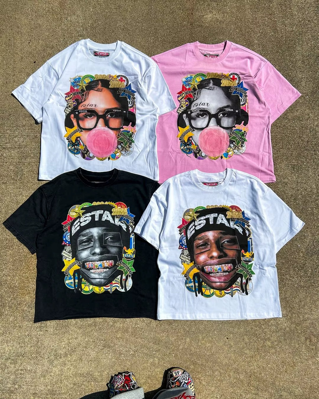 New Harajuku Couple Cartoon Pattern Graphic T Shirts Hip Hop Goth Oversized T Shirt Loose round Neck Short Sleeved Streetwear