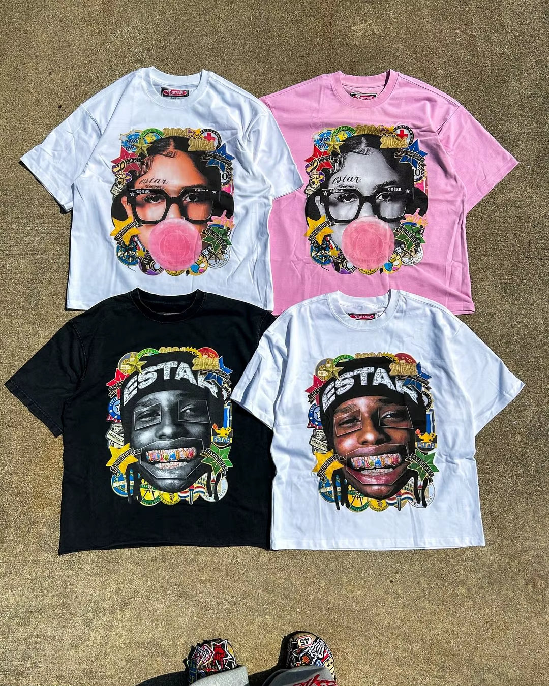 New Harajuku Couple Cartoon Pattern Graphic T Shirts Hip Hop Goth Oversized T Shirt Loose round Neck Short Sleeved Streetwear