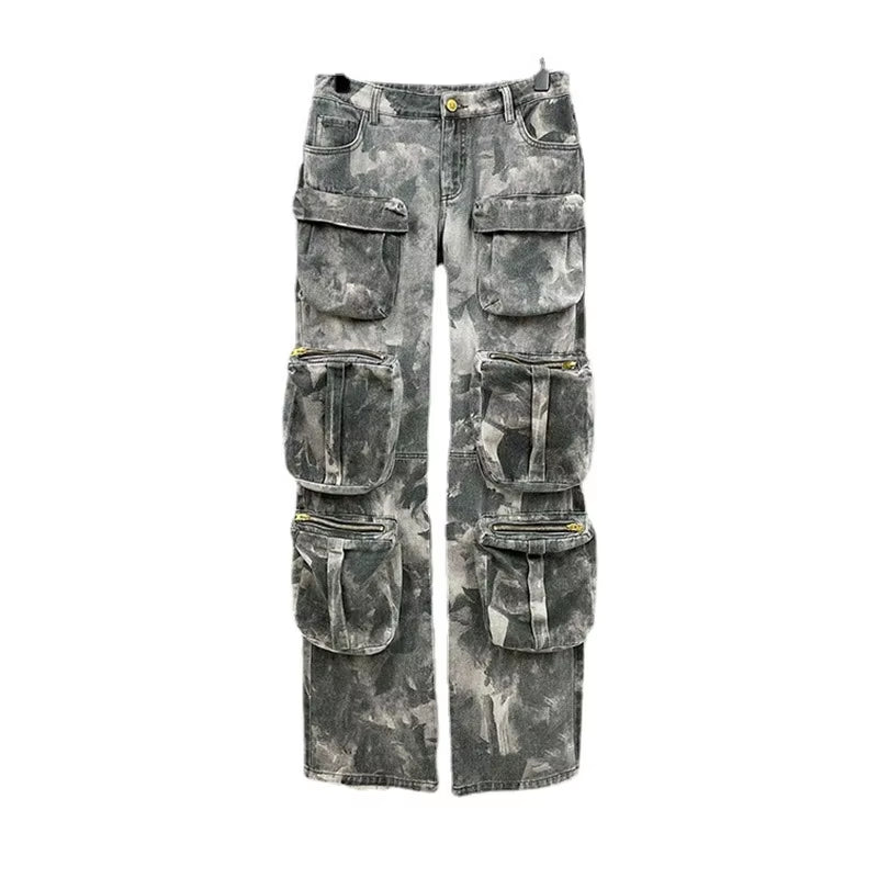 Street Trend Design Sense 2024 New Camouflage Multi Pocket Workwear Pants Loose Spicy Girl Casual Pants