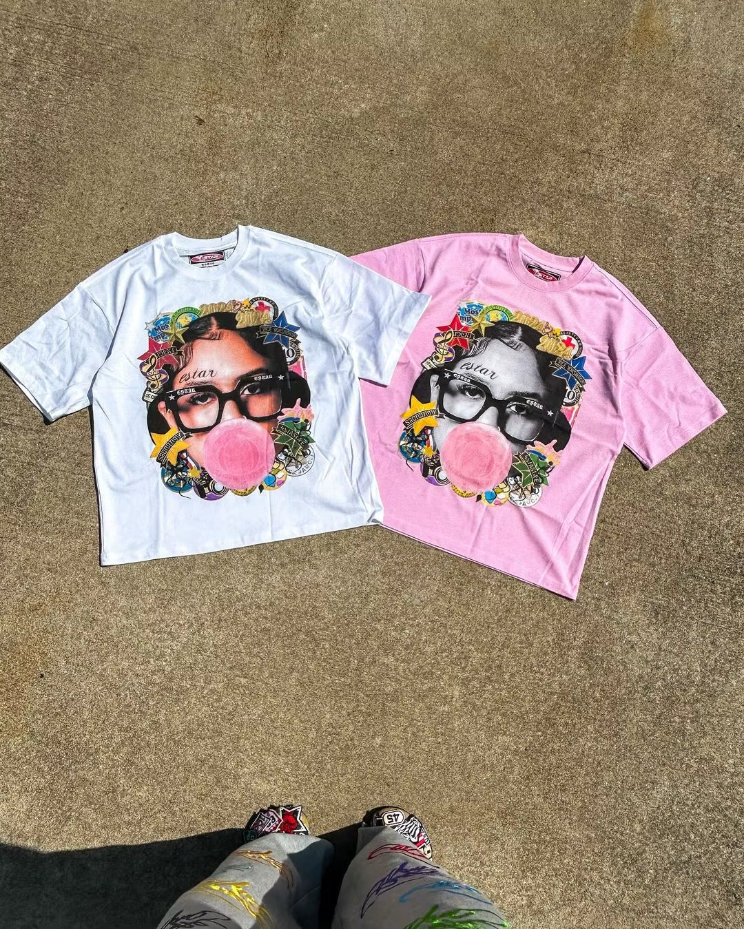 New Harajuku Couple Cartoon Pattern Graphic T Shirts Hip Hop Goth Oversized T Shirt Loose round Neck Short Sleeved Streetwear