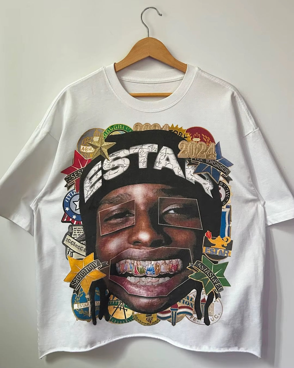 New Harajuku Couple Cartoon Pattern Graphic T Shirts Hip Hop Goth Oversized T Shirt Loose round Neck Short Sleeved Streetwear