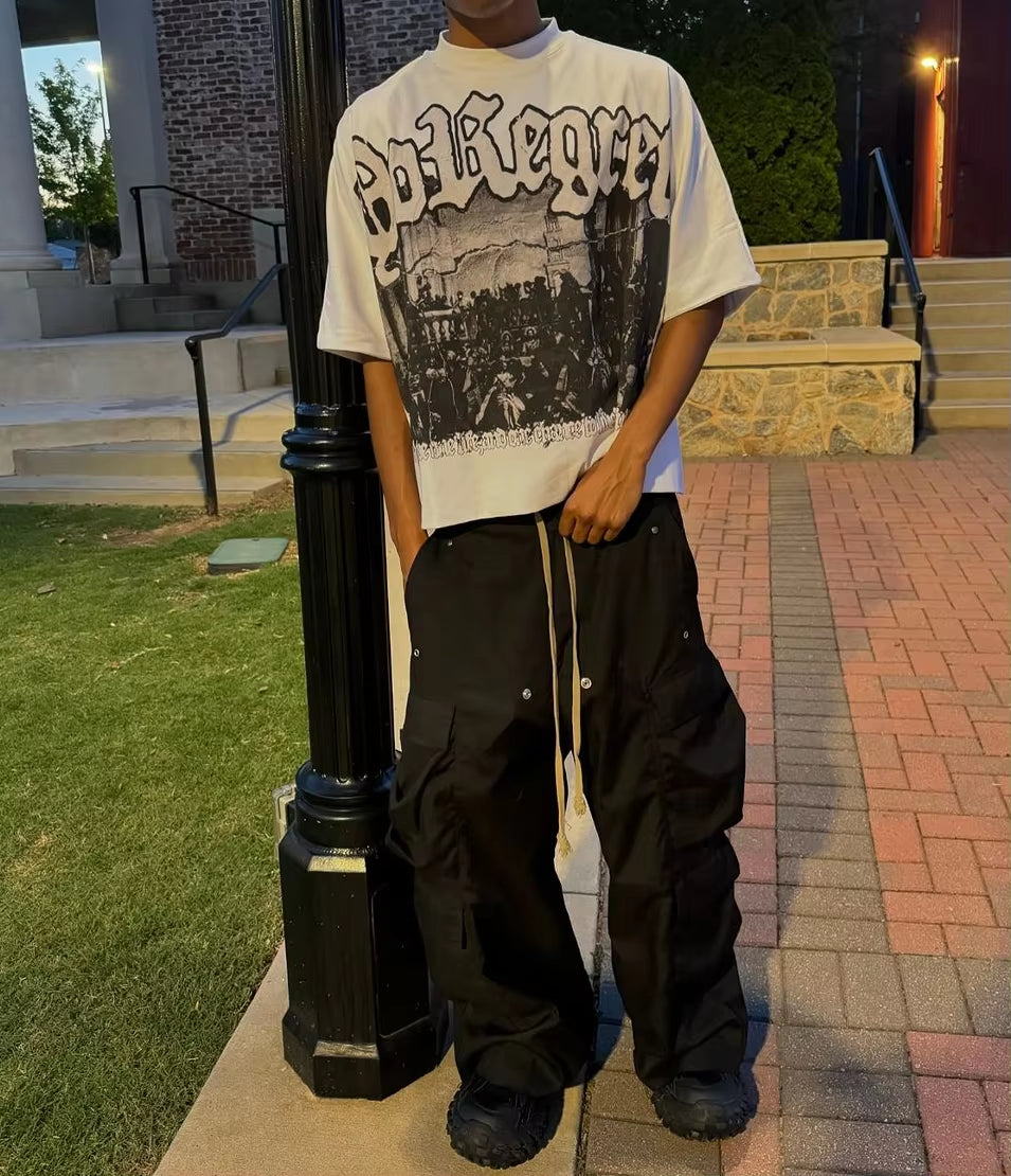 Oversized Letter Pattern Graphic T Shirts Y2K Top Men Clothing Loose Short Sleeve Harajuku Gothic Casual T Shirt Streetwear