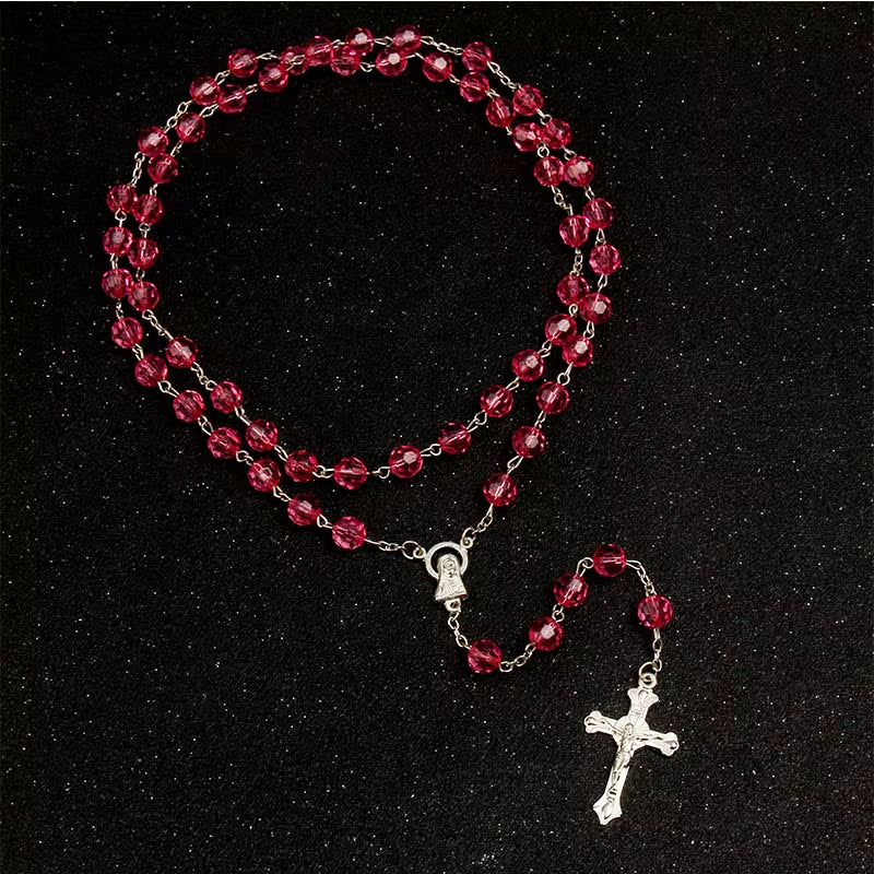 8Mm Fashion Rosary Ladies Necklace High Quality Diy Jesus Christian Cross Necklace and Pendant Long Chain Jewelry Jewelry