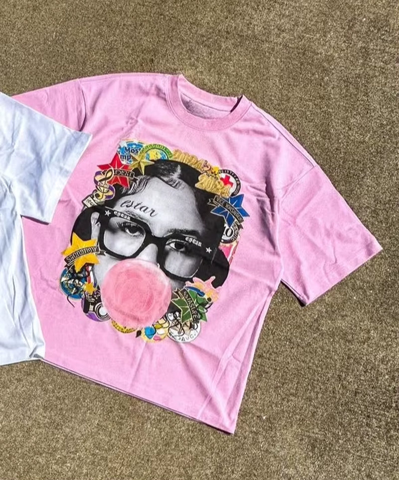 New Harajuku Couple Cartoon Pattern Graphic T Shirts Hip Hop Goth Oversized T Shirt Loose round Neck Short Sleeved Streetwear