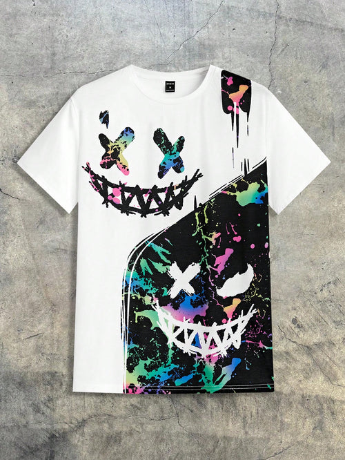 AXEPEAK Men Funny Reflective Cartoon Graphic Short Sleeve Tee, for Going Out, for Friends, Streetwear Edition