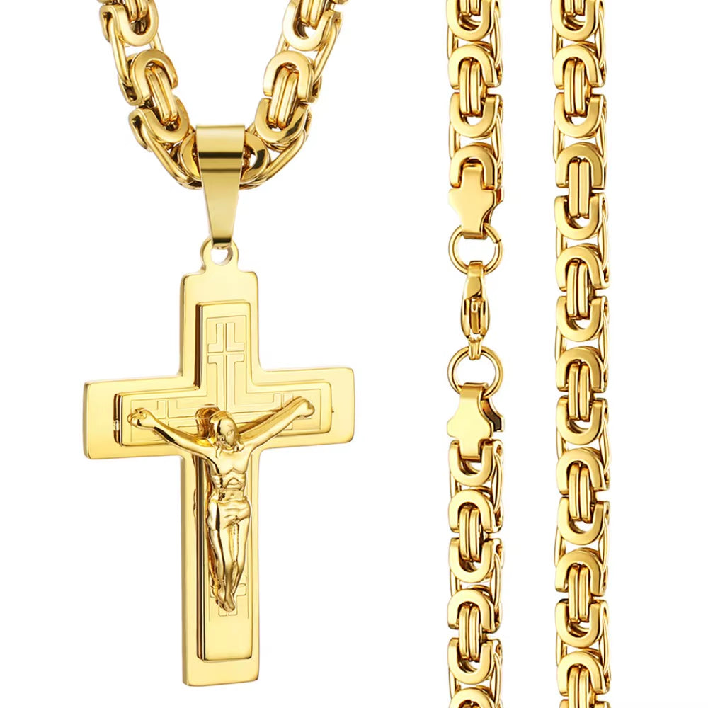 Men'S Stainless Steel Jesus Christ Holy Crucifix Cross Pendants Necklaces Orthodox Long Chain Necklaces Boys Jewelry