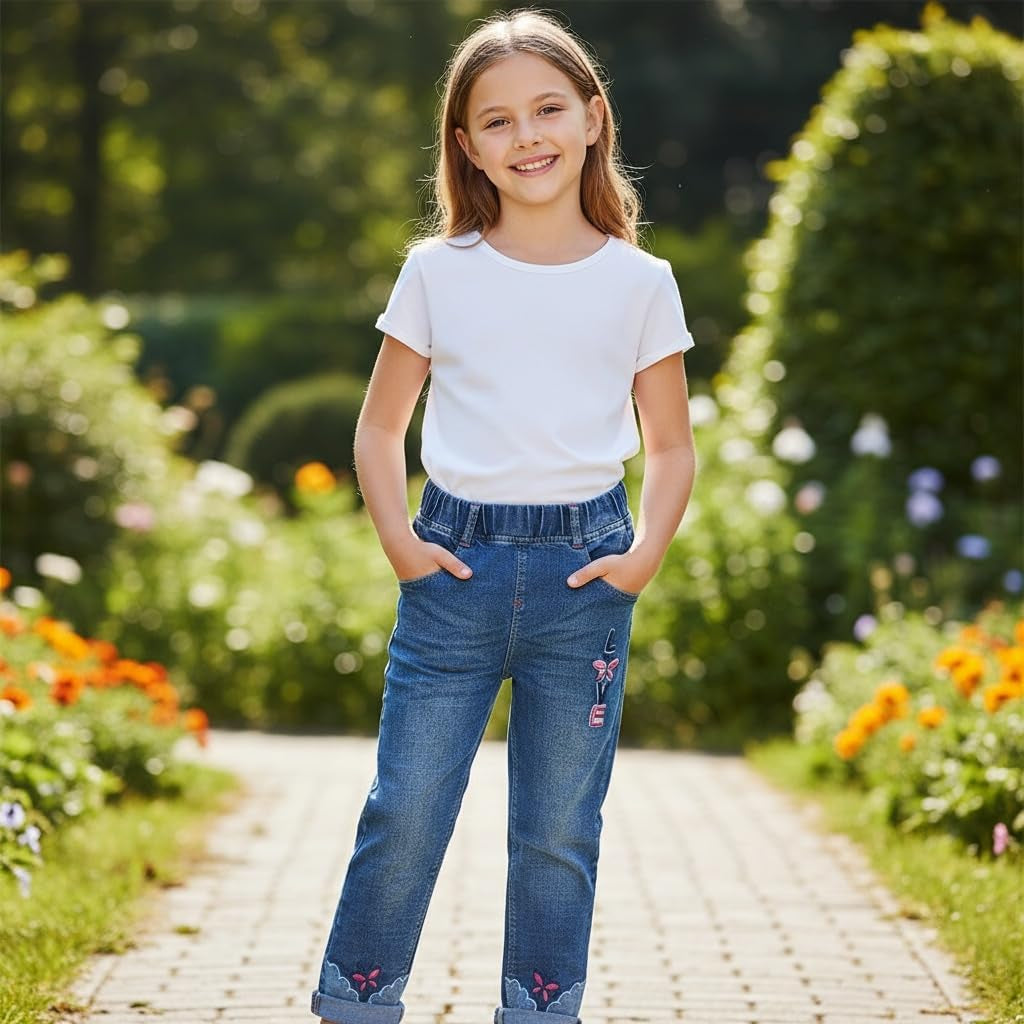 4-9T Infant Little Kids Girls Embroidery Jeans Denim Pants