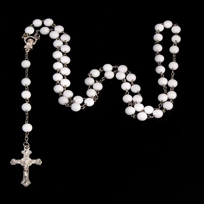 8Mm Fashion Rosary Ladies Necklace High Quality Diy Jesus Christian Cross Necklace and Pendant Long Chain Jewelry Jewelry