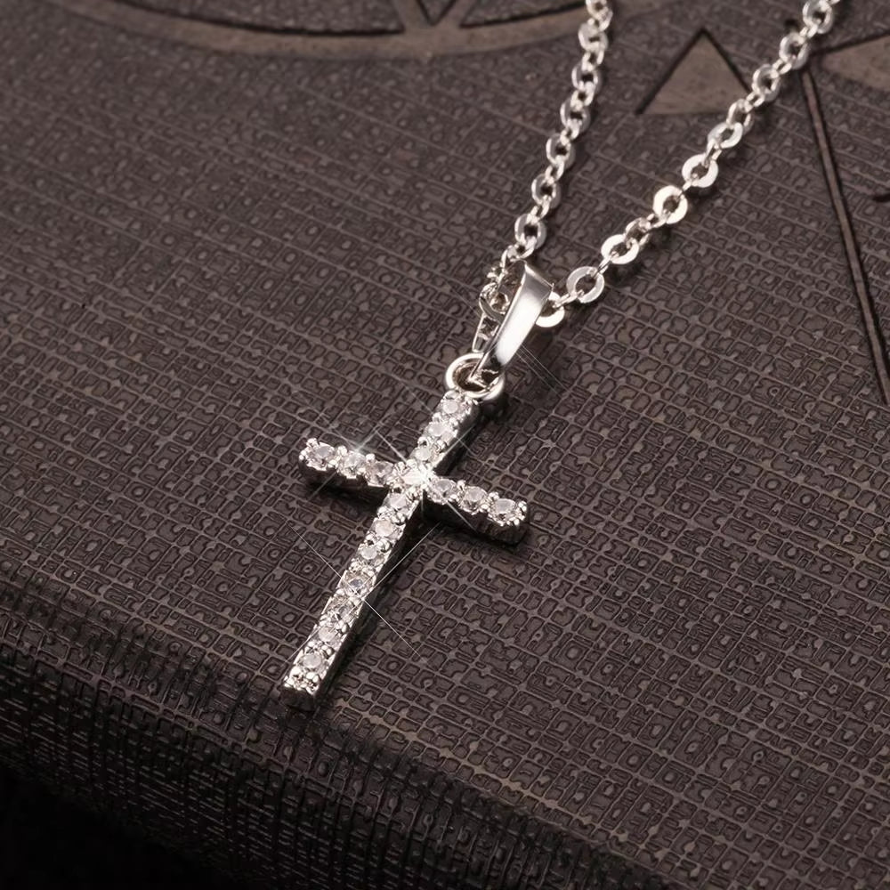Fashion Cross Pendants Dropshipping Golden Silver Color Crystal Jesus Cross Pendant Necklace Jewelry for Men/Women Wholesale