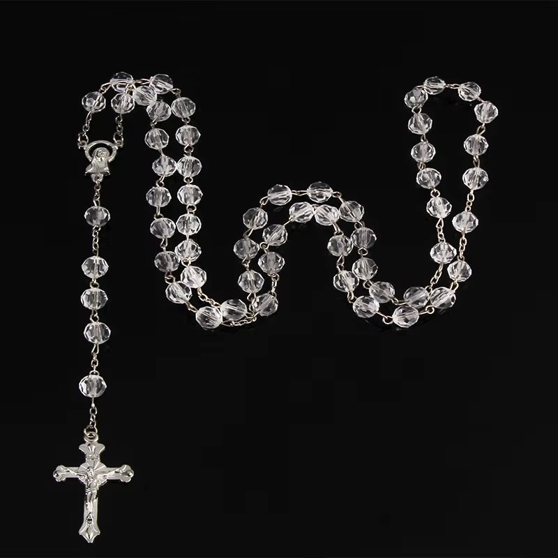 8Mm Fashion Rosary Ladies Necklace High Quality Diy Jesus Christian Cross Necklace and Pendant Long Chain Jewelry Jewelry