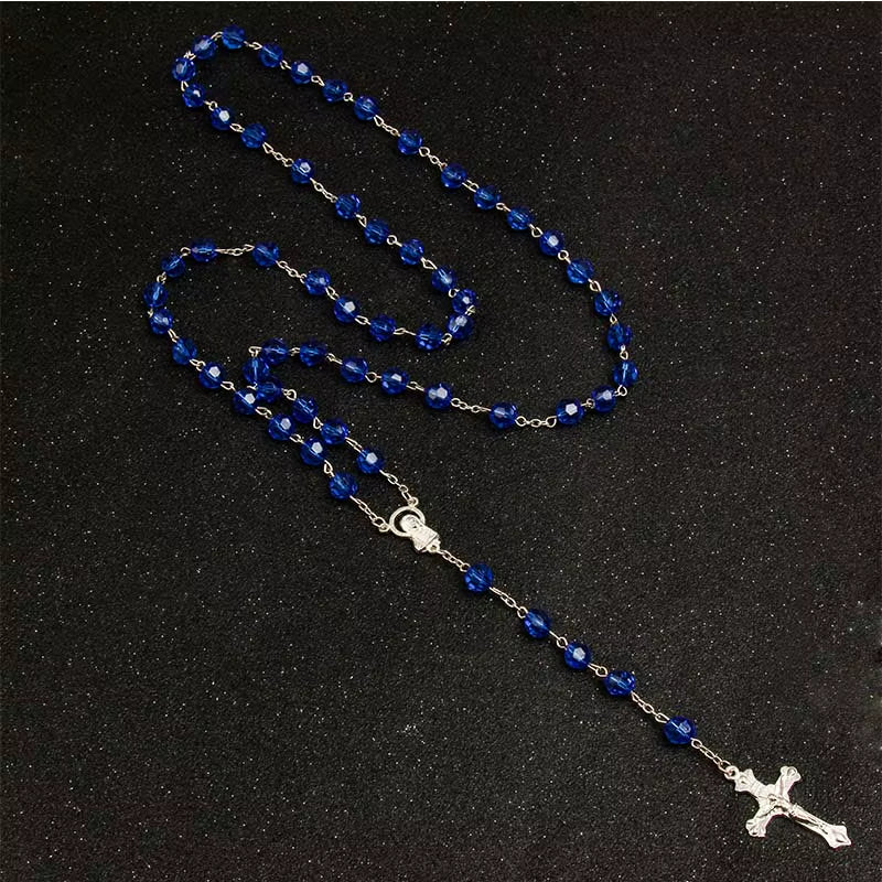 8Mm Fashion Rosary Ladies Necklace High Quality Diy Jesus Christian Cross Necklace and Pendant Long Chain Jewelry Jewelry