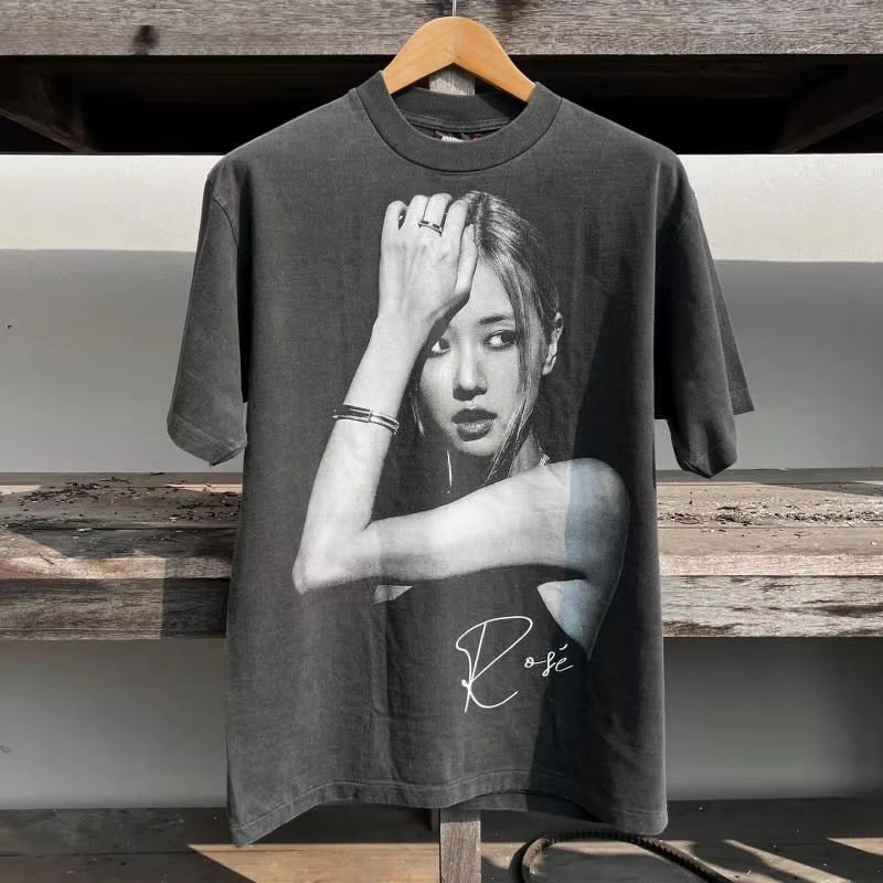 High Street Hip Hop T Shirts Park Caiying Pattern Print Y2K Top Retro Harajuku Tops Short Sleeved T Shirt Loose Streetwear