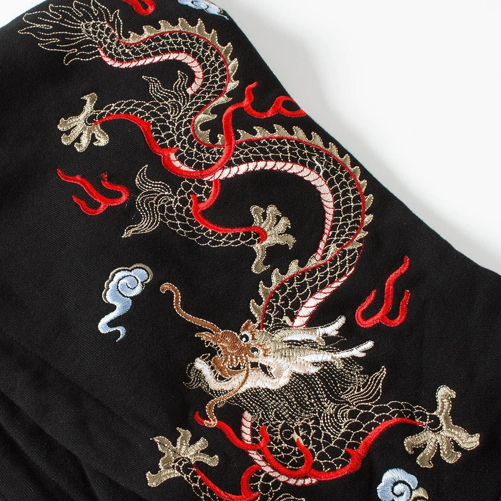 Streetwear Men'S Dragon Embroidered Heavyweight Graphic Hoodies