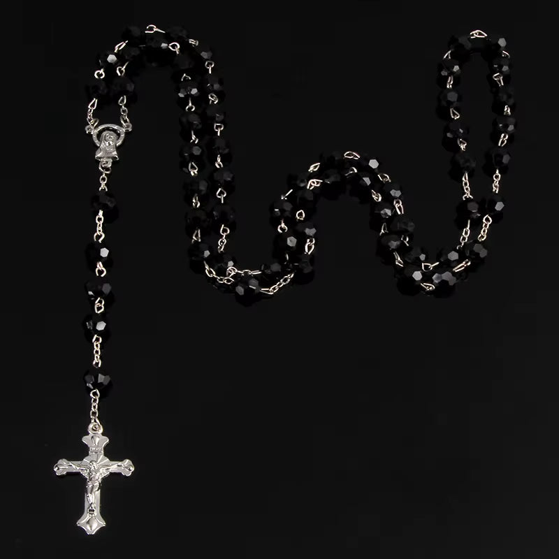 8Mm Fashion Rosary Ladies Necklace High Quality Diy Jesus Christian Cross Necklace and Pendant Long Chain Jewelry Jewelry