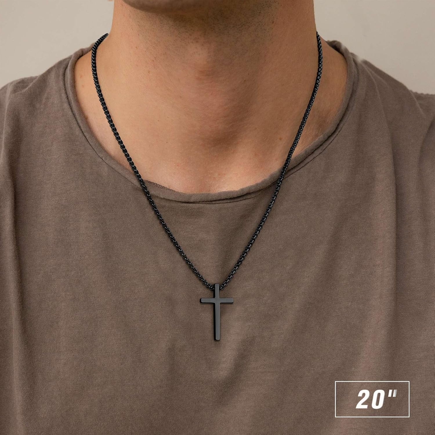 Cross Necklace for Men, Silver Black Gold Stainless Steel Plain Cross Pendant Necklace for Men Box Chain 16-30 Inch