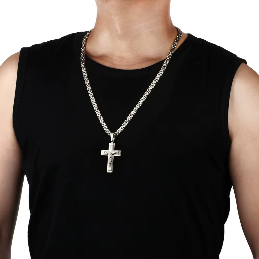 Men'S Stainless Steel Jesus Christ Holy Crucifix Cross Pendants Necklaces Orthodox Long Chain Necklaces Boys Jewelry