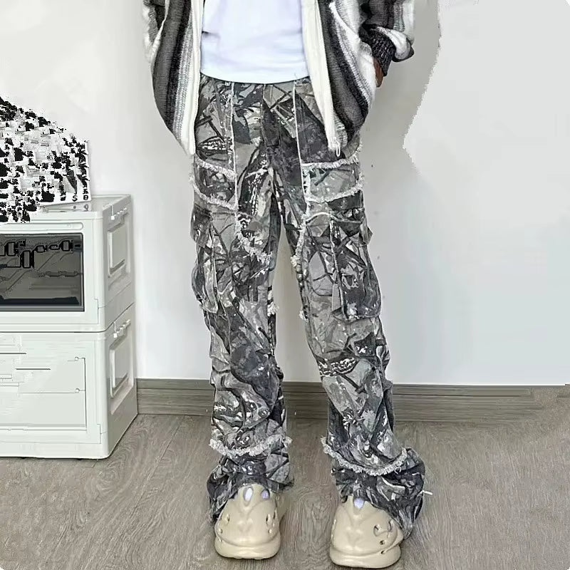 2023 Kanye Y2K Streetwear Baggy Stacked Flared Jeans Cargo Pants for Men Clothing Grey Women Wide Leg Long Trousers Ropa Hombre