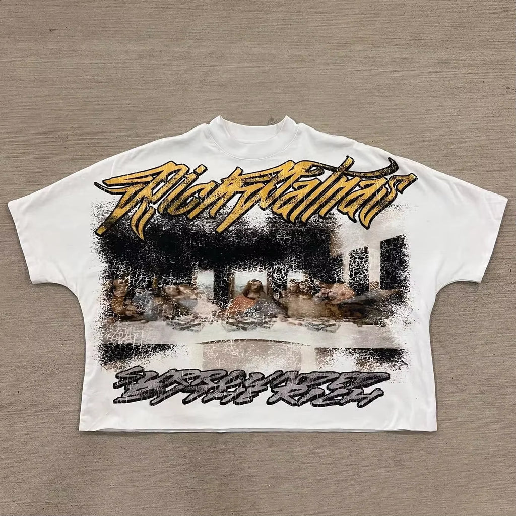 Oversized Letter Pattern Graphic T Shirts Y2K Top Men Clothing Loose Short Sleeve Harajuku Gothic Casual T Shirt Streetwear