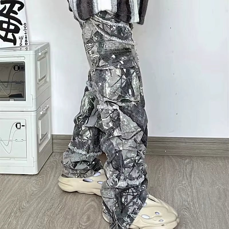 2023 Kanye Y2K Streetwear Baggy Stacked Flared Jeans Cargo Pants for Men Clothing Grey Women Wide Leg Long Trousers Ropa Hombre