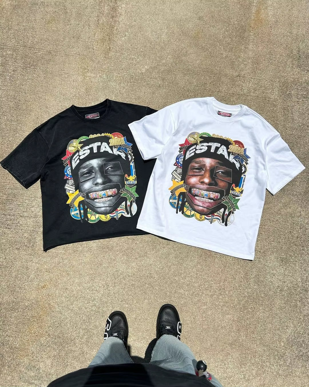 New Harajuku Couple Cartoon Pattern Graphic T Shirts Hip Hop Goth Oversized T Shirt Loose round Neck Short Sleeved Streetwear