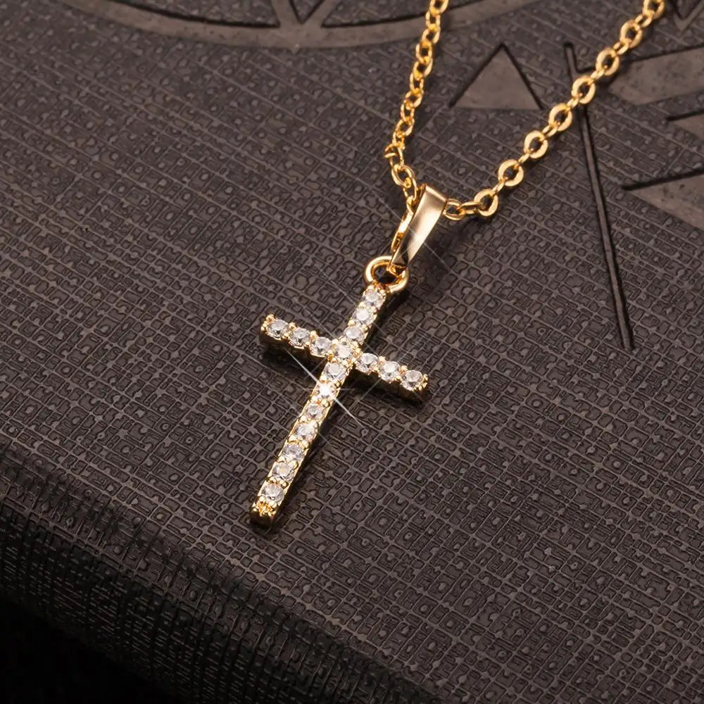 Fashion Cross Pendants Dropshipping Golden Silver Color Crystal Jesus Cross Pendant Necklace Jewelry for Men/Women Wholesale