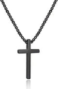 Cross Necklace for Men, Silver Black Gold Stainless Steel Plain Cross Pendant Necklace for Men Box Chain 16-30 Inch