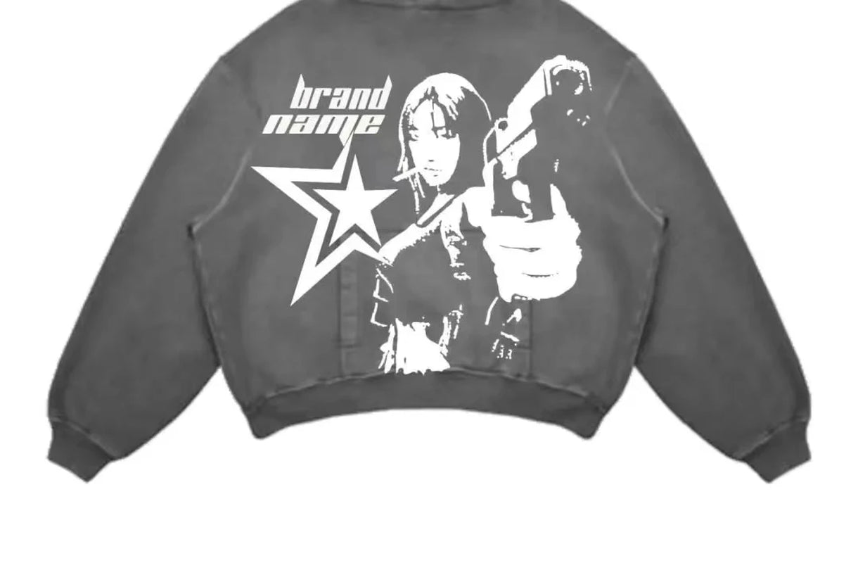 New Street Gothic Casual Letter Blast Print Pattern Men Clothing Fashion Hoodie Harajuku Retro Y2K Hoodie Sweatshirt