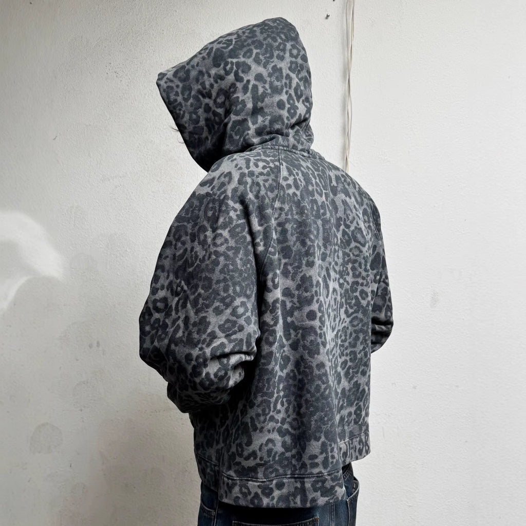 Y2K Rock Punk Women'S Leopard Print Hoodie Unisex Chic Loose Zip Cardigan Sweatshirt Gothic Harajuku Retro Aesthetic Streetwear