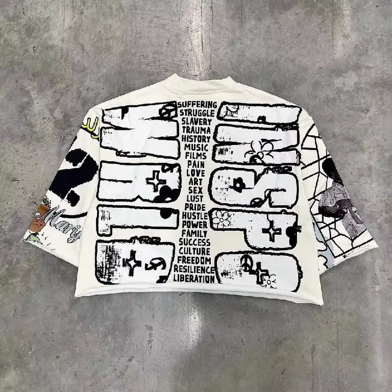 Oversized round Neck Cotton Short Sleeve Tops Y2K Streetwear T Shirt Retro Hip Hop Graphic Print T Shirts Mens and Womens Rock