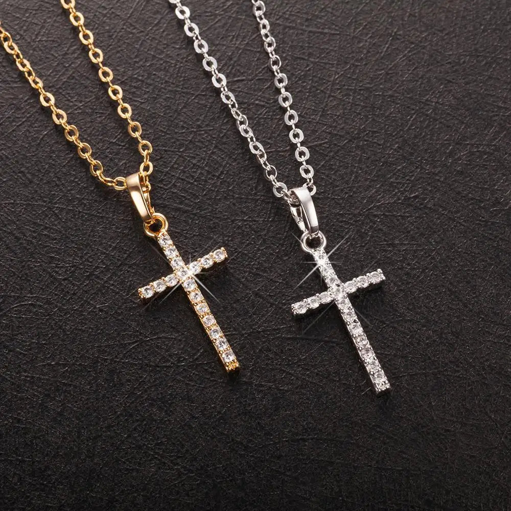 Fashion Cross Pendants Dropshipping Golden Silver Color Crystal Jesus Cross Pendant Necklace Jewelry for Men/Women Wholesale