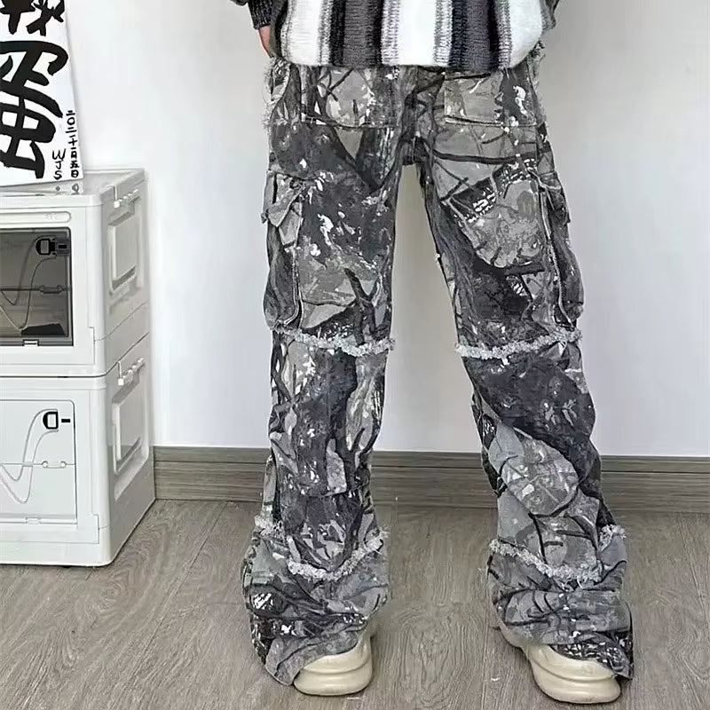 2023 Kanye Y2K Streetwear Baggy Stacked Flared Jeans Cargo Pants for Men Clothing Grey Women Wide Leg Long Trousers Ropa Hombre