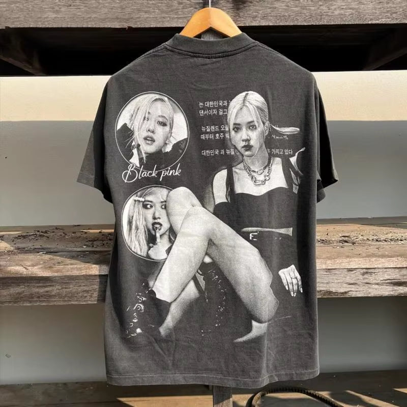 High Street Hip Hop T Shirts Park Caiying Pattern Print Y2K Top Retro Harajuku Tops Short Sleeved T Shirt Loose Streetwear