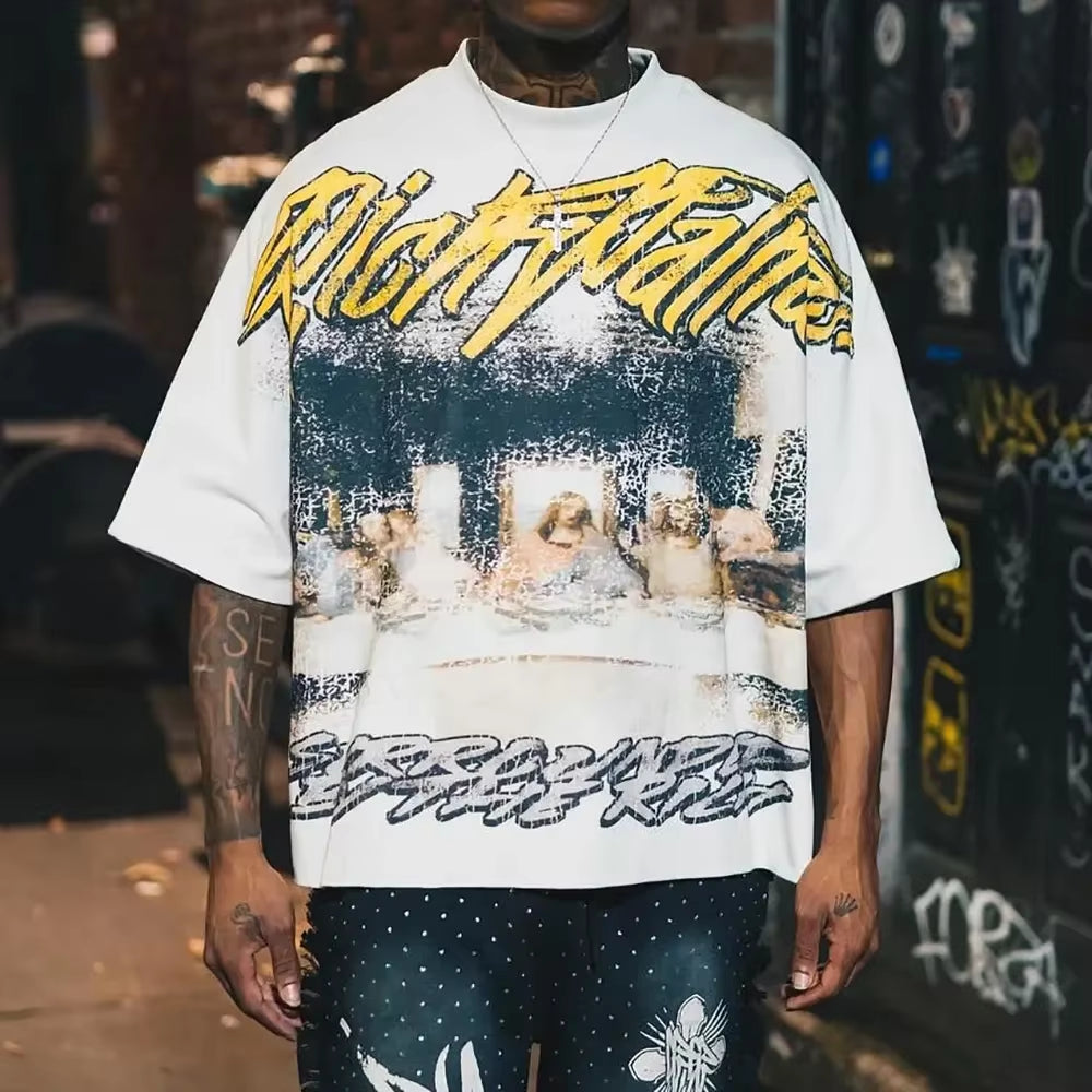 Oversized Letter Pattern Graphic T Shirts Y2K Top Men Clothing Loose Short Sleeve Harajuku Gothic Casual T Shirt Streetwear