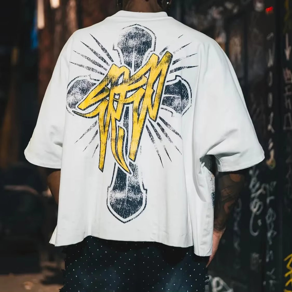 Oversized Letter Pattern Graphic T Shirts Y2K Top Men Clothing Loose Short Sleeve Harajuku Gothic Casual T Shirt Streetwear