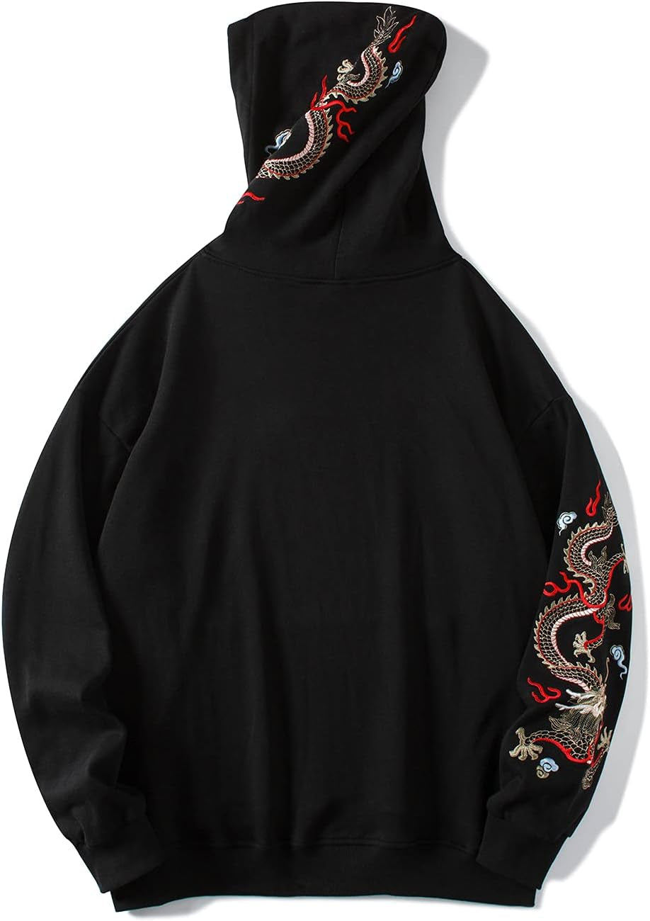 Streetwear Men'S Dragon Embroidered Heavyweight Graphic Hoodies